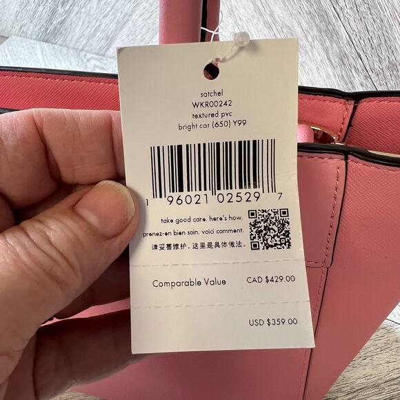 Kate Spade New York Womens Pink Melanie Textured PVC Crossbody Satchel Bag $359 - Picture 7 of 11